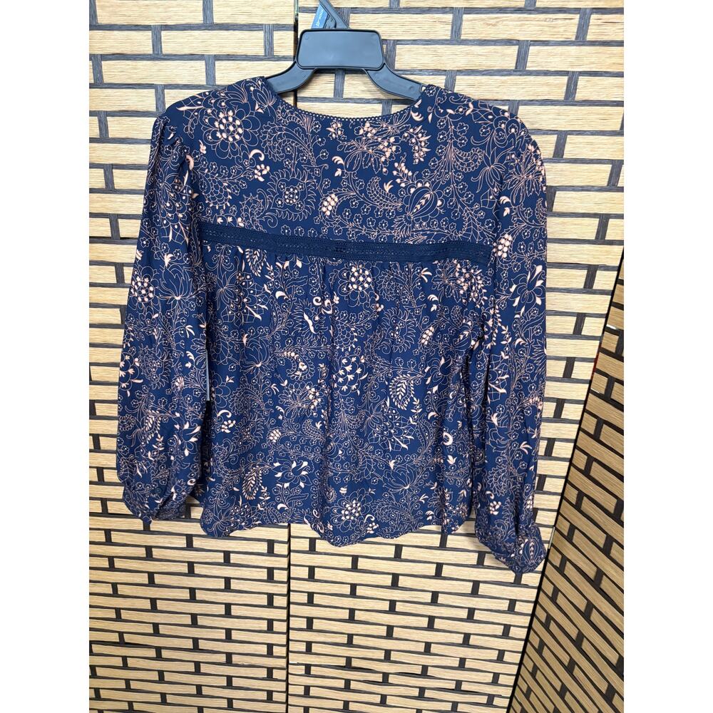 Time And‎ Tru Blue And Tan Paisley Blouse Size 3X